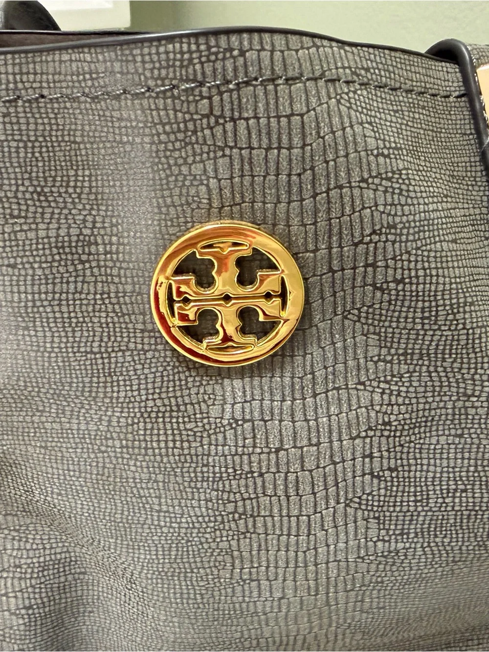 Authentic Tory Burch Amanda Embossed Leather Tote (Gray), circa 2013–2014
